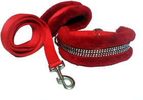 Petshop7 Nylon Dog Collar  Leash with Fur 1 Inch-Red-Medium