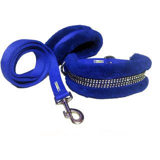 Petshop7 Nylon Dog Collar  Leash with Fur 1.25 Inch-Blue-Large