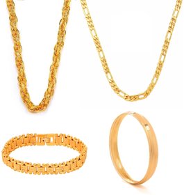 Combo for Men Gold Plated 2 Chains , Contemporary Bracelet and Kada by GoldNera