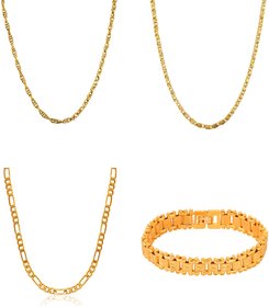 Goldnera Combo Of Goldplated 3 Daily Wear Men'S Chain With Real Gold Adjustable Bracelet For Men/Boys