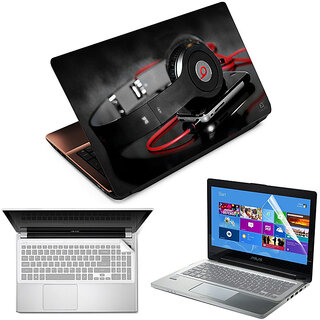 FineArts Laptop Skin Headphone With Mobile With Screen Guard and Key Protector - Size 15.6 inch
