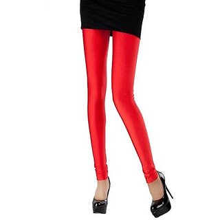                       Red Neon Ankle Lenght Legging Shinny Tunic Tights Slacks Daily Wear Footless Leg                                              
