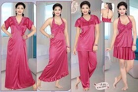 2046J Daily Night Wear Set 6pc Tops Skirt T-Shirt Pajama Nighty Robe Bed Dress Pink Sleepwear