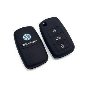 CP Bigbasket Pair Of Two (2) Pieces Silicon Key Cover for Volkswagen Polo , Vento , Jetta Flip Key Remote (Black)