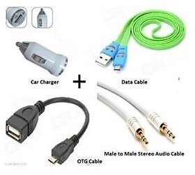 Combo Pack of OTG  Data Cable For Mobile  Car Mobile Charger  Audio Cable
