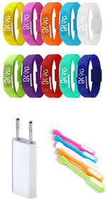 LED Waterproof Digital Jelly Watch with Flexible USB LED Lamp and 2 Pin USB Power Adaptor