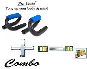 PROTONER COMBO SET OF PUSH UP BAR & 2 IN 1 CHEST EXPANDER