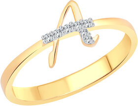 Vighnaharta initial ''A'' Letter (CZ) Gold and Rhodium Plated Ring For Girls - VFJ1178FRG16