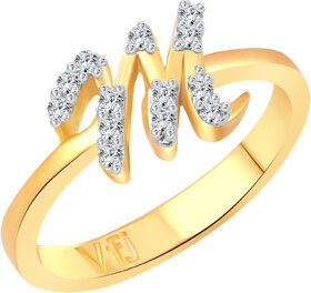Vighnaharta initial ''M'' Letter (CZ) Gold and Rhodium Plated Alloy Ring for Girls and Women - VFJ1189FRG16