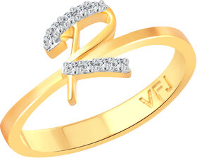 Vighnaharta initial ''R'' Letter (CZ) Gold and Rhodium Plated Alloy Ring for Girls and Women - VFJ1190FRG16
