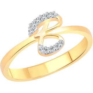                       Vighnaharta initial ''B'' Letter (CZ) Gold and Rhodium Plated Ring For Girls - VFJ1179FRG16                                              