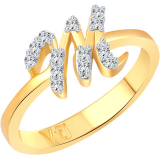 Vighnaharta initial ''M'' Letter (CZ) Gold and Rhodium Plated Alloy Ring for Girls and Women - VFJ1189FRG16