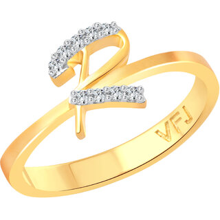 Vighnaharta initial ''R'' Letter (CZ) Gold and Rhodium Plated Alloy Ring for Girls and Women - VFJ1190FRG16