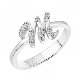 Vighnaharta initial ''M'' Alphabet (CZ)  Rhodium Plated Alloy Ring for Girls and Women - VFJ1189FRR16