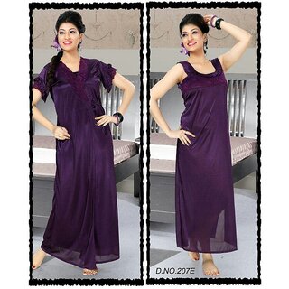                       Daily Sleepwear 2pc Nighty  Over Coat 207E Hot SPaghetti Night Dress Dark Wine Bed Lounge Wear Fun                                              