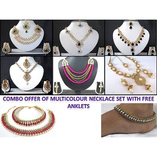                       Multicolour Necklace Set with Free Multicolour Anklets                                              