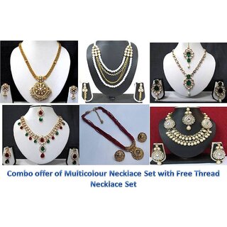                       Wow Multicolour Necklace Set with Free Maroon Thread Necklace Set                                              