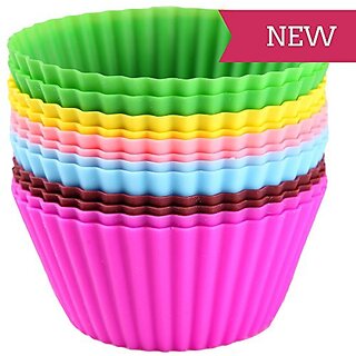 SILICONE ROUND SHAPE BAKEWARE CAKE, MUFFINS TART AND CUP CAKE MOULDS - SET OF 12PCS