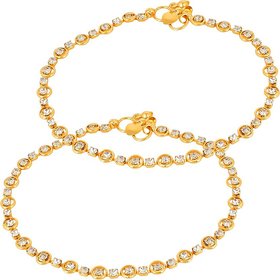 Goldnera Gold Plated White Stone Traditional Pair Of Payal