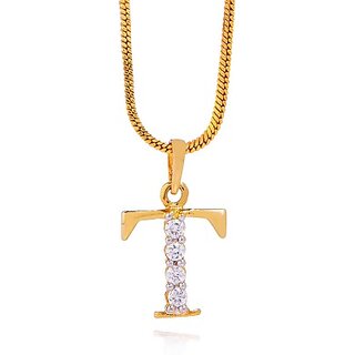 GoldNera Valentine Special Elegant T Alphabet Pendant With Chain
