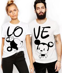 WE2 White Round Neck Mickey Printed Couple Combo Cotton Tees
