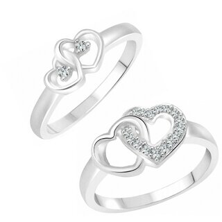 Vighnaharta Valentines True Love CZ Rhodium Plated Ring Set for Women and Girls