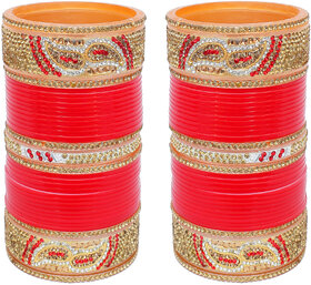 Lucky Jewellery Designer Golden White & Red Stone Chuda Bridal Wedding Choora Fashion Chura Set