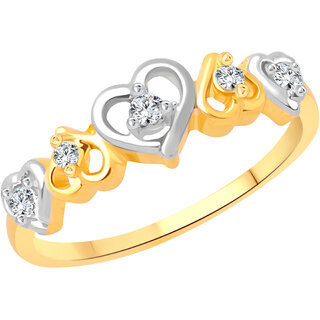 Vighnaharta Two Tone Dancing Heart CZ Gold and Rhodium Plated Alloy Ring for Women and Girls