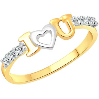 Vighnaharta I Love U CZ Gold and Rhodium Plated Alloy Ring for Women and Girls