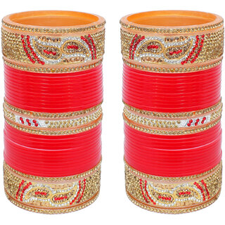 Lucky Jewellery Designer Golden White & Red Stone Chuda Bridal Wedding Choora Fashion Chura Set