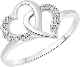 Vighnaharta Silvo Dual Heart CZ  Rhodium Plated Alloy Ring for Women and Girls