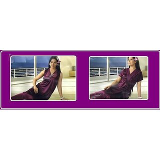                       Sexy Nighty Wear 2p Nighty  Over Coat Hot Seductive Sleep Set Valentine Wine                                              