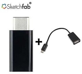 Sketchfab Combo of USB Type C To Micro USB Adapter and Micro USB OTG Cable for Tablets and Mobiles - Assorted Color