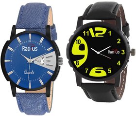 COMBO'S 2 PCS Radius Denim Analog Wrist Watch For Men R-1+9