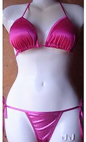 Sexy Satin Bikini Set Hot 2pc G-String Bra  Panty Seductive Fun Lingerie Todays Night Wear Shoking Pink Colour Couples Hottest Choice Sleep Set