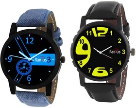 COMBO'S 2 PCS Radius Denim Analog Wrist Watch For Men