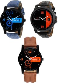 COMBO'S 3 PCS Radius Denim Analog Wrist Watch For Men