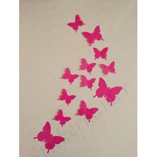 Jaamso Royals 'Dark Pink 3D Butterflies' Wall Sticker 1 Combo of 12 Piece (PVC Vinyl, 13 cm x 15 cm , 3D Stickers )