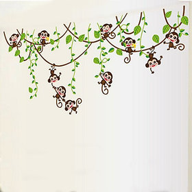 Jaamso Royals 'cartoon 5 cute monkey wall stickers for kids room' Wall Sticker (PVC Vinyl, 70 cm X 50 cm, Decorative Stickers)