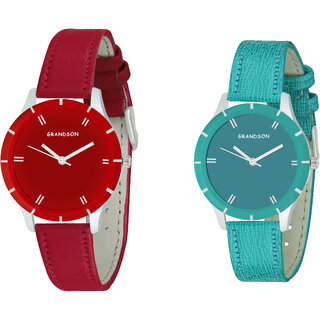 Grandson Red And Green Casual Analog Watch For Girls And Women