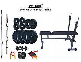 Protoner Weight Lifting Home Gym 42 Kg+Inc/Dec/Flat Bench+4 Rods(1 Zig Zag)+Accessories