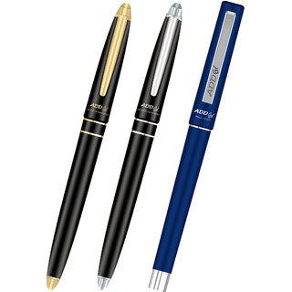 ADD GEL Combo Offer Pack Of 3 Pen Gold Diamond - Sliver Diamond - Roll tech Gel Roller Pen - Blue