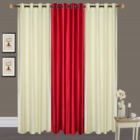 Hdecore Polyester 2 Cream 1 Mehroon Door Curtain (7 Feet)
