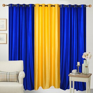 Hdecore Polyester 2 Royal Blue 1 yellow Door Curtain (7 Feet)
