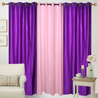 Hdecore Polyester 2 Purple 1 Light Pink Door Curtain (7 Feet)