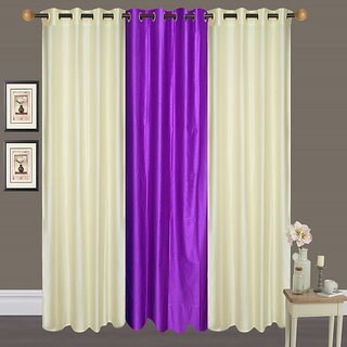 Hdecore Polyester 2 Cream 1 Purple Door Curtain (7 Feet)