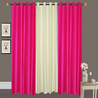 Hdecore Polyester 2 Dark Pink 1 Cream Door Curtain (7 Feet)