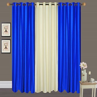 Hdecore Polyester 2 Royal blue 1 Cream Door Curtain (7 Feet)