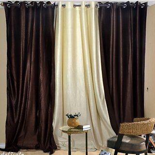                       Hdecore Plain Ployester 2 Brown 1 Cream Door Curtain (4x7)                                              