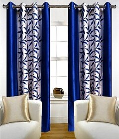 Polyester Blue Floral Eyelet Window  Door Curtain